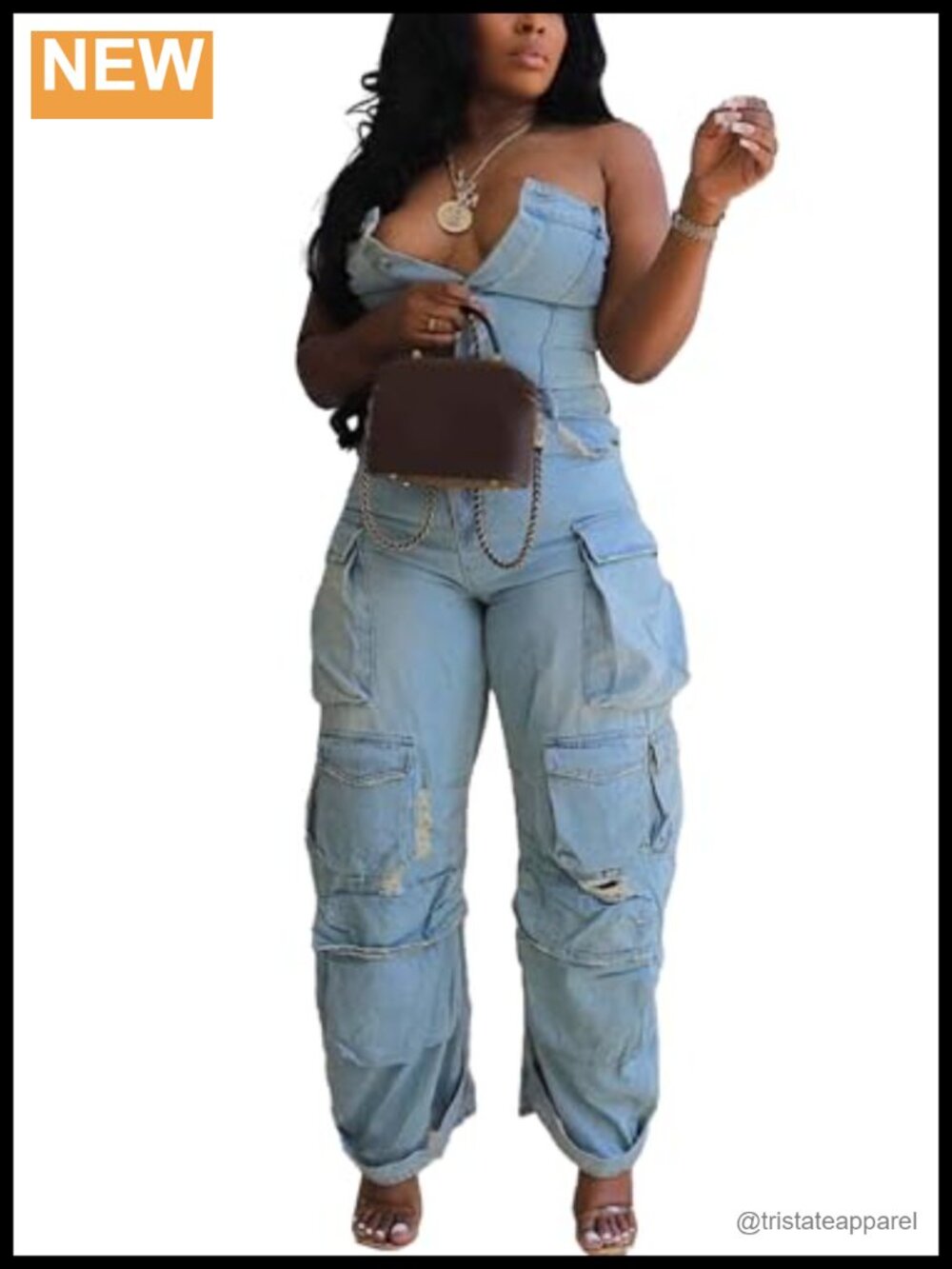 Womens Cotton Cargo Denim Jumpsuit Strapless Tube Romper Overalls